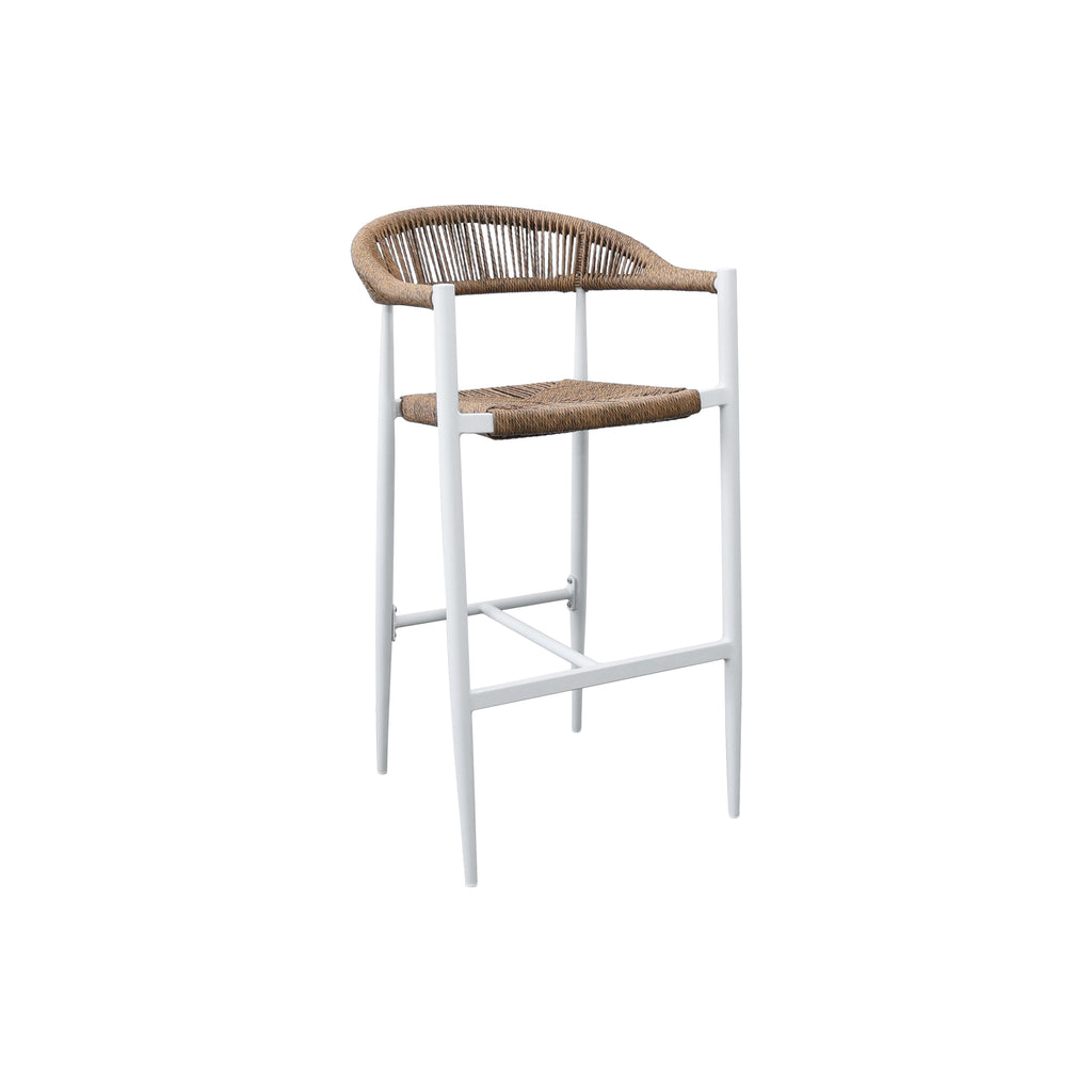 Taburete de bar alto con reposabrazos, de aluminio y ratán sintético Ibiza