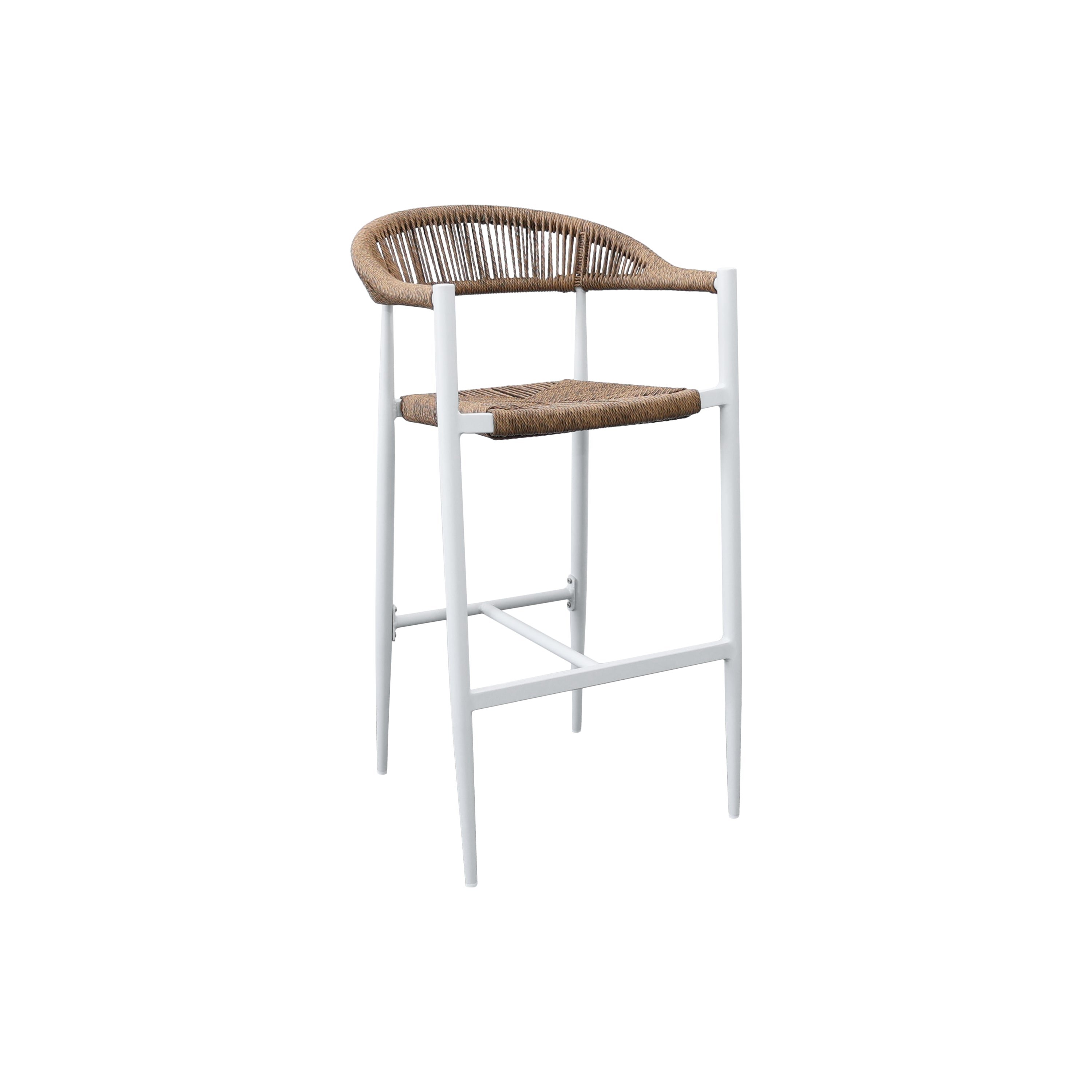 Taburete de bar alto con reposabrazos, de aluminio y ratán sintético Ibiza